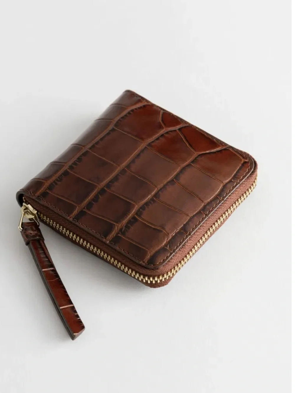And Other Stories - Croc Embossed Leather Zip Wallet (Color: Black)